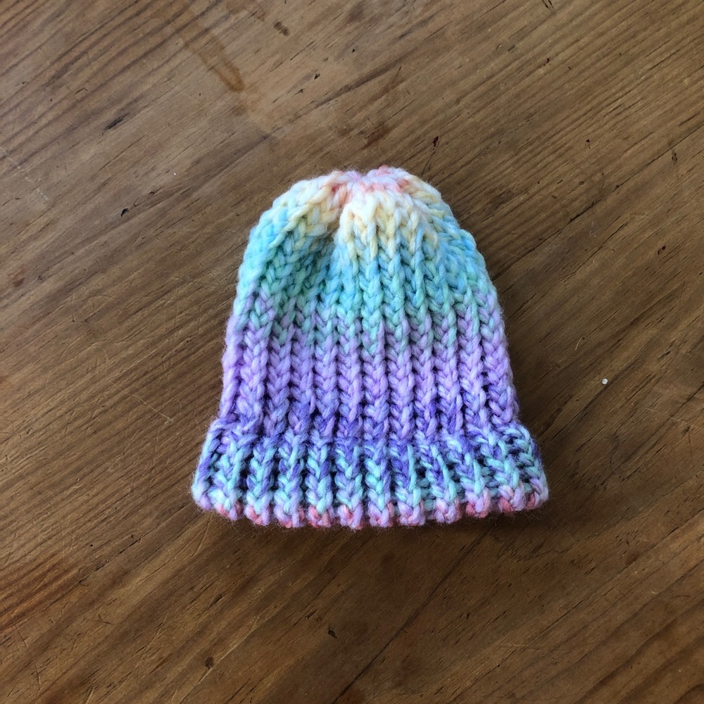 Handmade rainbow newborn beanie